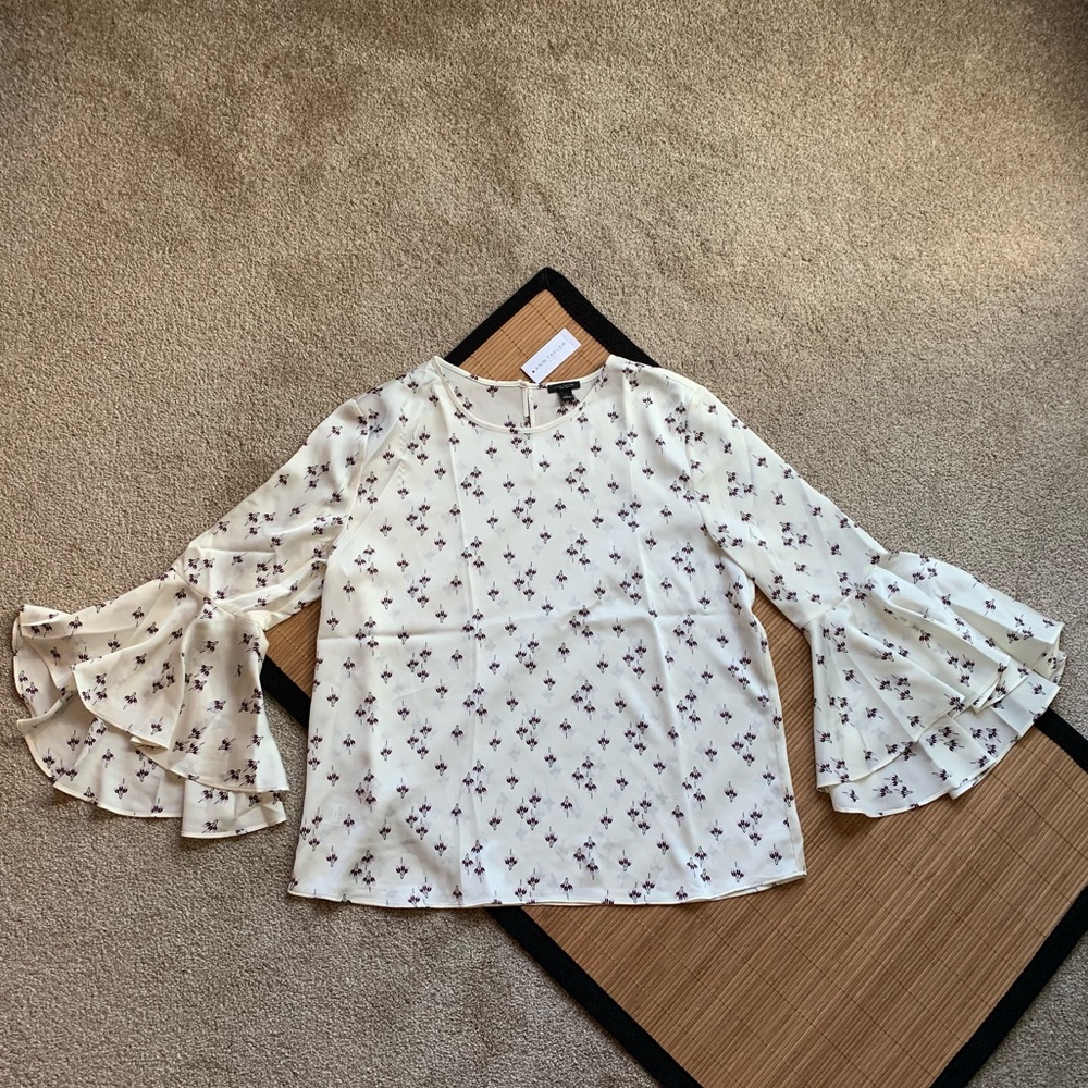 NWT Ann Taylor Floral Blouse Ruffled Bell Sleeves